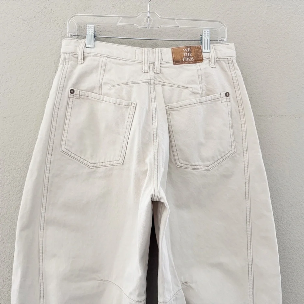 Free People Good Luck Barrel Jeans 29 Cream Milk Denim Curved Bow Leg Boho Chic - Picture 12 of 14